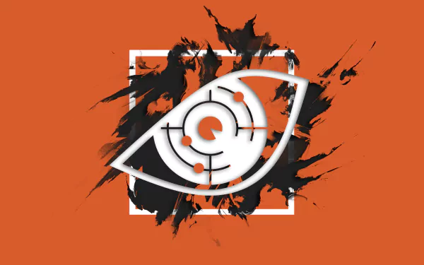 HD desktop wallpaper of Tom Clancy's Rainbow Six: Siege featuring a stylized eye symbol on an orange background with black and white paint splatters.