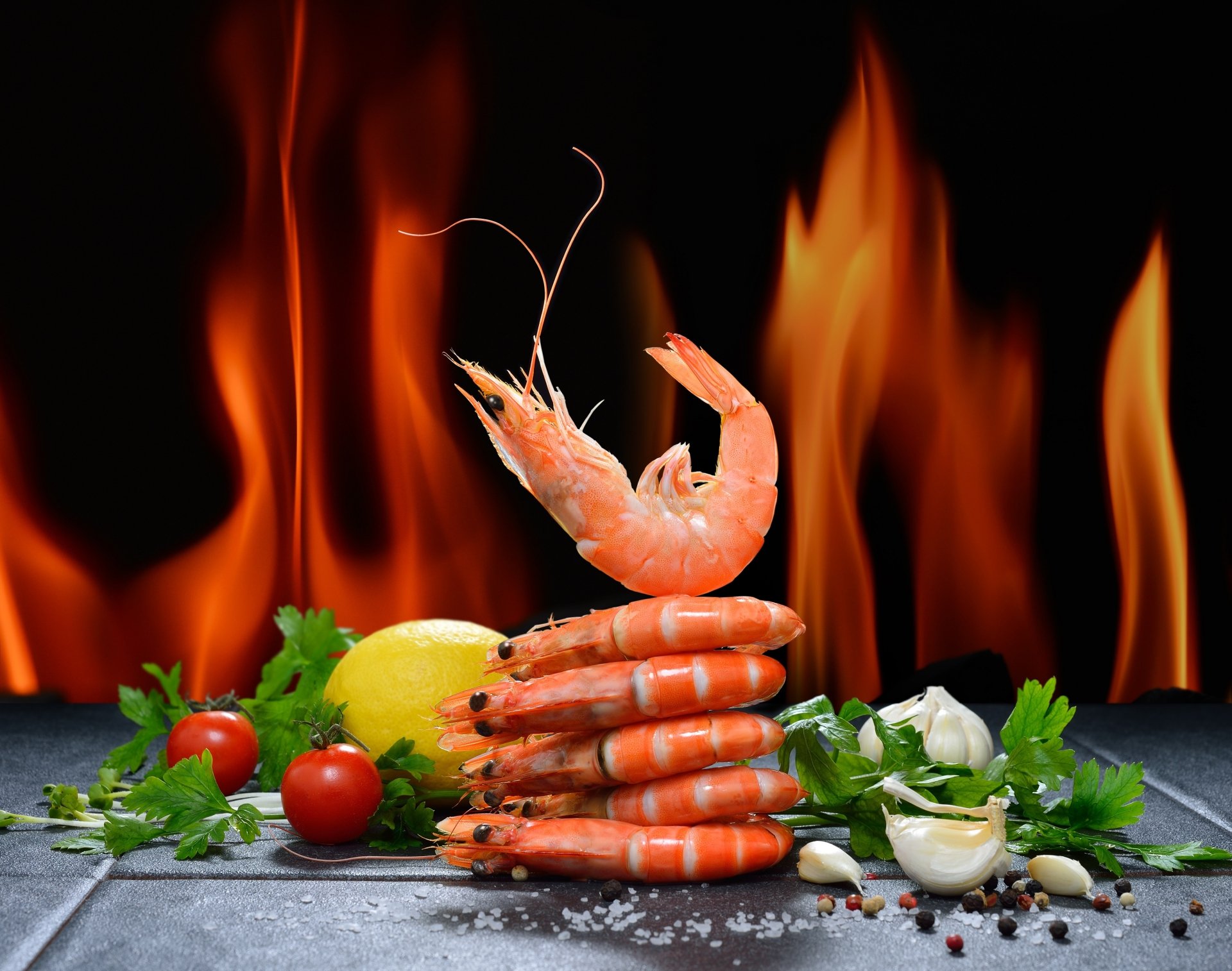 Download Seafood Flame Still Life Food Shrimp 4k Ultra HD Wallpaper