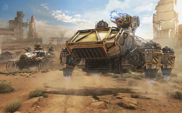 space shuttle vehicle post apocalyptic desert Crossout video game HD Desktop Wallpaper | Background Image
