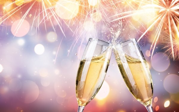 Vacances Nouvel An Champagne Feu d'artifice Bokeh Celebration Verre Alcohol Boisson Fond d'écran HD | Image