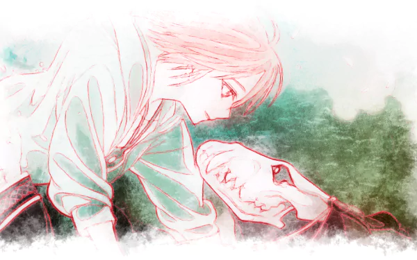 HD desktop wallpaper featuring characters Elias Ainsworth and Chise Hatori from the manga and anime series The Ancient Magus' Bride (Mahoutsukai no Yome), depicted in a delicate and intimate moment.