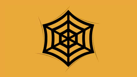 Minimalist yellow 8K gaming wallpaper featuring Jager's black spider‑web gadget emblem from Tom Clancy's Rainbow Six Siege centered on a solid yellow field.