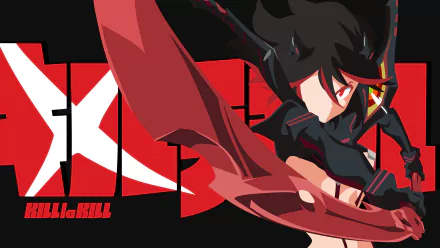 HD desktop wallpaper featuring minimalist anime art of Ryūko Matoi from Kill La Kill against a bold red and black background.
