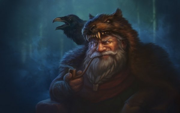 Fantasy Dwarf Raven Bird Beard Pipe Fur HD Wallpaper | Background Image