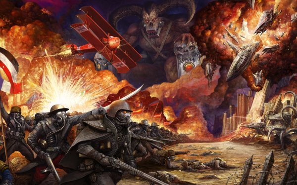 Sci Fi Steampunk Soldier Airplane Battle Alien Invasion Explosion Gas Mask Weapon HD Wallpaper | Background Image