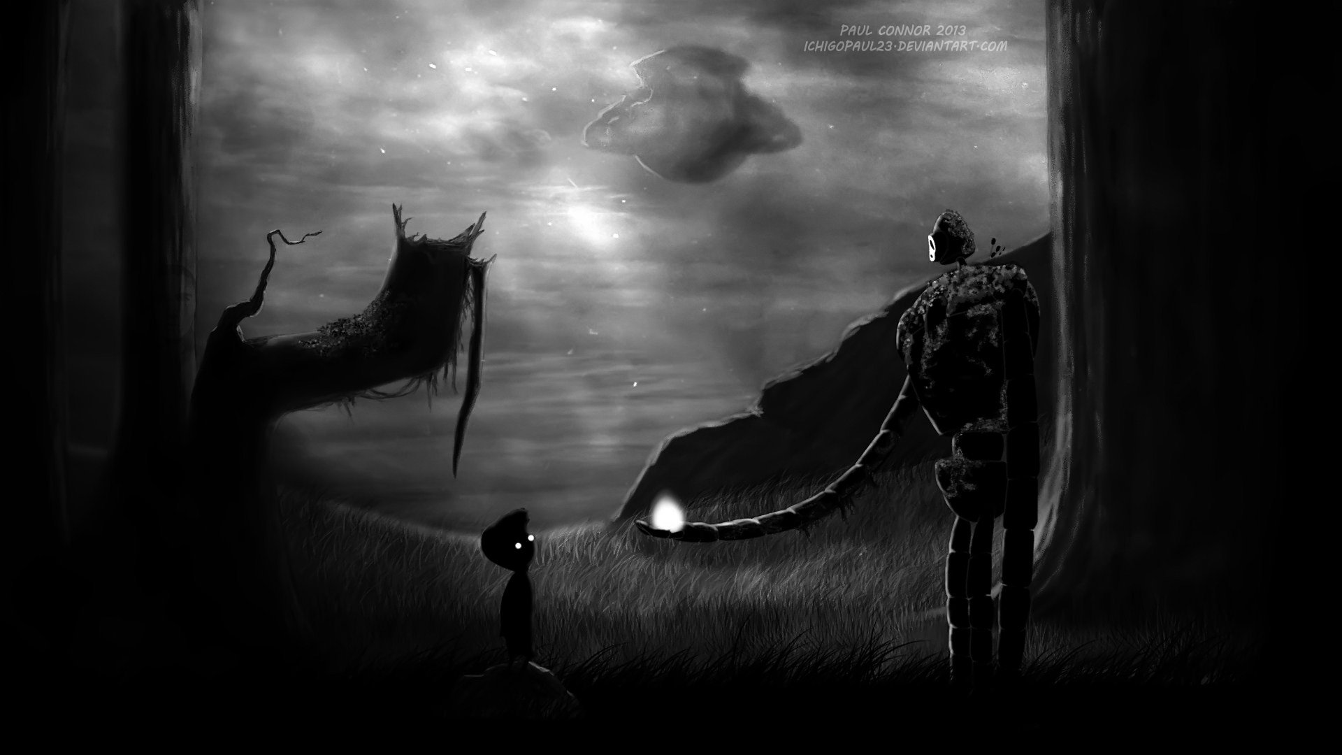 Limbo Meets Laputa: Pazu and the Robot in a Dark Crossover HD Wallpaper by  Paul Connor, image size:1920x1080