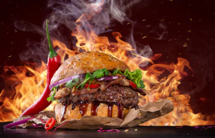 flame pepper food burger HD Desktop Wallpaper | Background Image