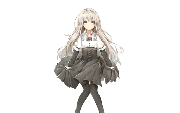 thigh highs white hair dress Anime Original HD Desktop Wallpaper | Background Image