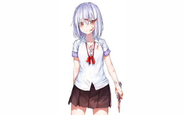 Anime Original Red Eyes White Hair Blood Knife Dress HD Wallpaper | Background Image