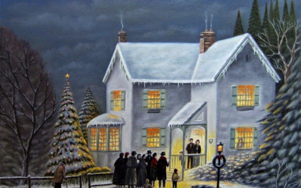 Artistic Painting Christmas House Vintage Winter Snow HD Wallpaper | Background Image