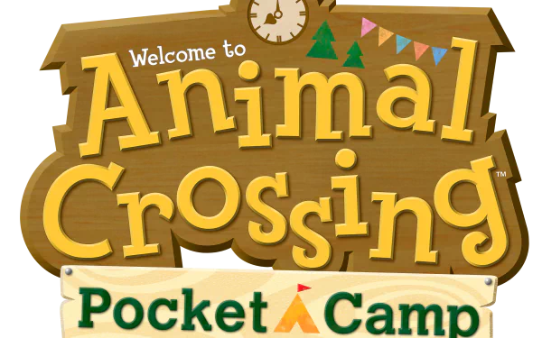 HD desktop wallpaper featuring the Welcome to Animal Crossing: Pocket Camp logo.