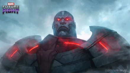 HD desktop wallpaper from Marvel: Future Fight featuring the character Apocalypse with glowing red eyes and accents.