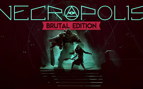 HD wallpaper featuring Necropolis: Brutal Edition game art with a warrior and eerie creatures in a dark, mystical setting.