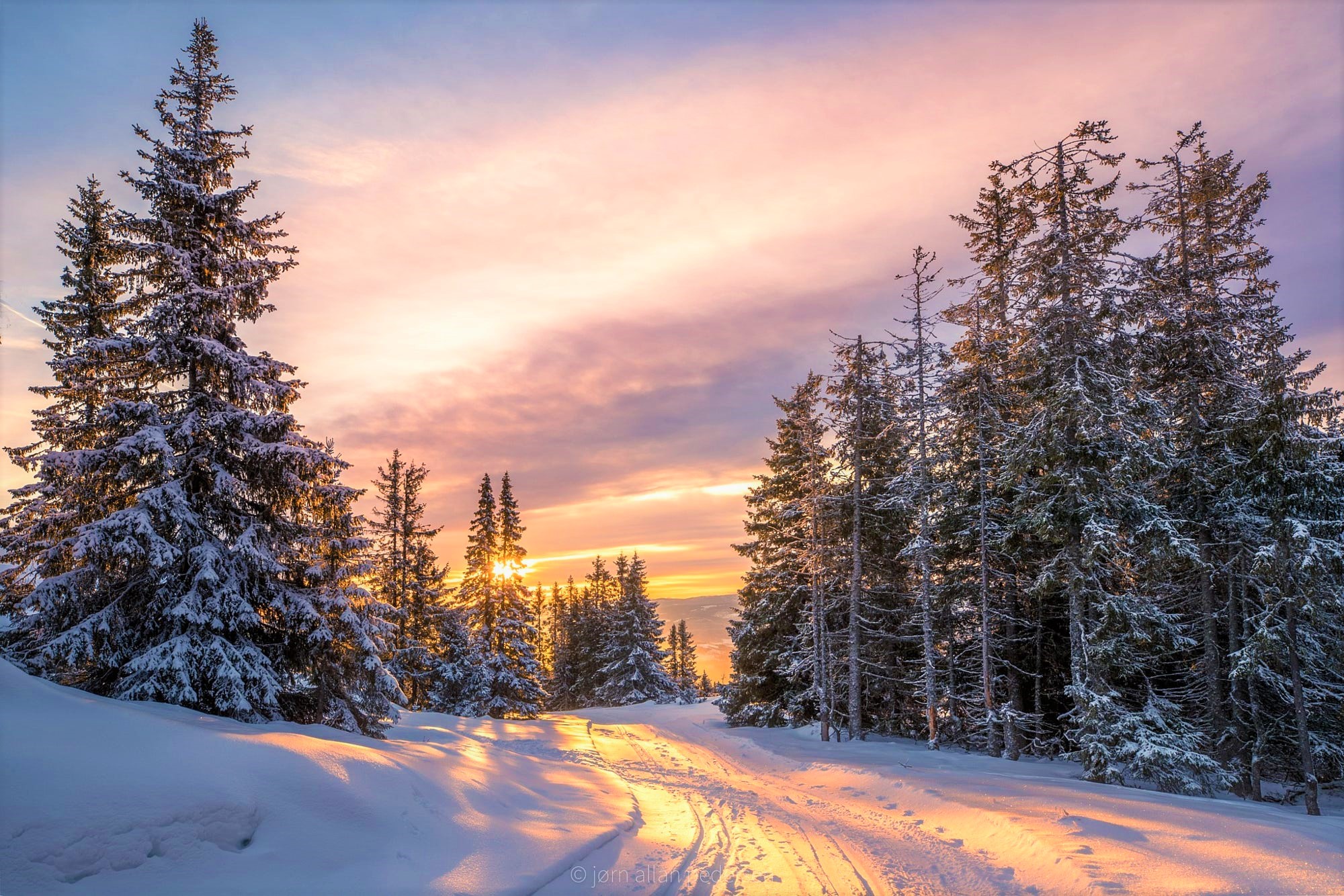 Winter Road at Sunset by Jørn Allan Pedersen