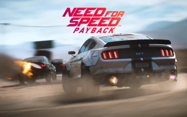 HD desktop wallpaper featuring a Ford Mustang GT racing in Need for Speed Payback, showcasing high-speed action from the popular video game.