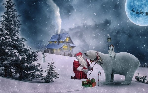Holiday Christmas Polar Bear Gift Winter Santa HD Wallpaper | Background Image
