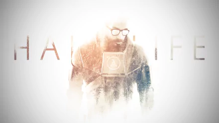 HD PC desktop wallpaper featuring Gordon Freeman from the video game Half-Life, blending a minimalist design with soft, glowing effects and the game title in the background.