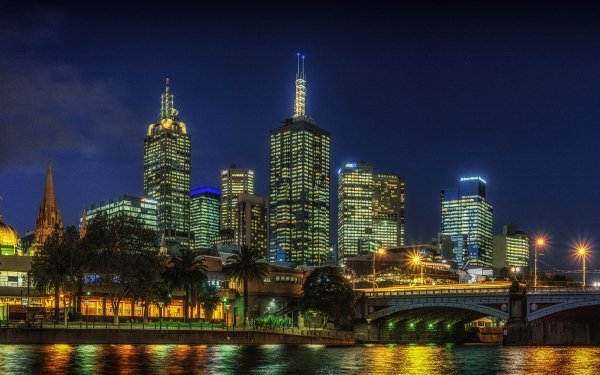 Man Made Melbourne Cities Australia Light Night Building Bridge City Skyscraper HD Wallpaper | Background Image