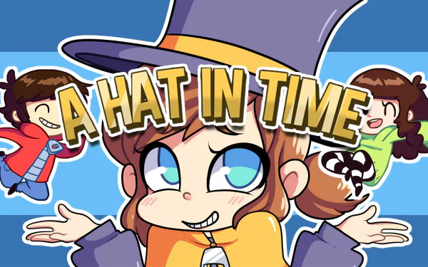 HD desktop wallpaper featuring characters from A Hat in Time with vibrant colors and title text.