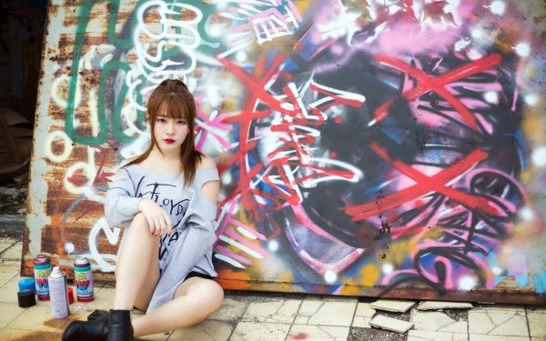 Women Asian Model Graffiti Lipstick Brunette HD Wallpaper | Background Image