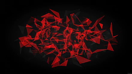 Abstract HD desktop wallpaper featuring a complex arrangement of red and black triangles and polygons against a dark background.
