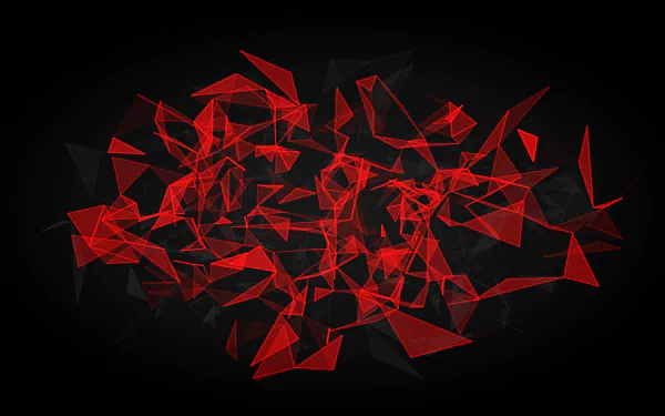 Abstract HD desktop wallpaper featuring a complex arrangement of red and black triangles and polygons against a dark background.