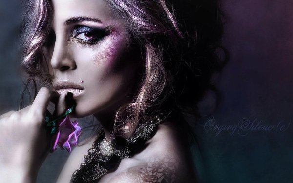 Celebrity Eliza Dushku Sad Tattoo Flower Purple Eyes HD Wallpaper | Background Image