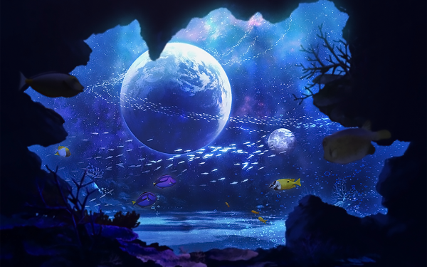 Anime Original Fish Moon Underwater HD Wallpaper | Background Image