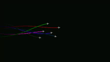 Minimalist HD PC desktop wallpaper featuring artistic aircraft trails in vibrant colors against a black background.