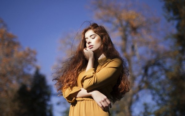 Women Mood Model Redhead Long Hair Depth Of Field HD Wallpaper | Background Image
