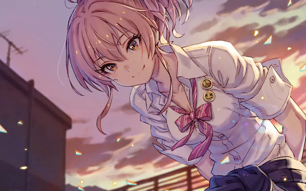 HD PC desktop wallpaper featuring Mika Jougasaki from The iDOLM@STER Cinderella Girls in an anime-style sunset scene.