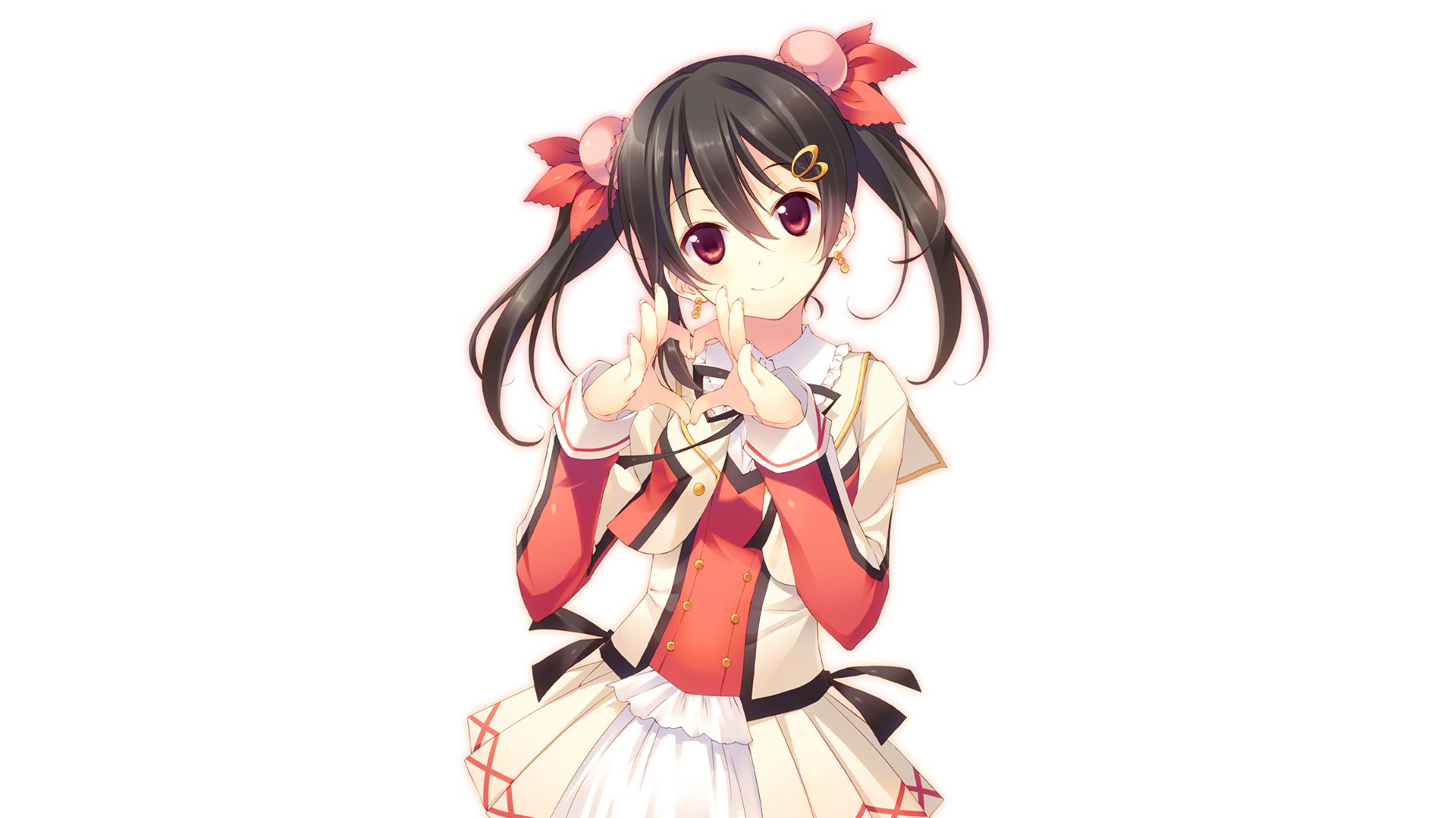 HD anime desktop wallpaper featuring Nico Yazawa from Love Live!, posing with twin tails and wearing a red and white idol outfit.