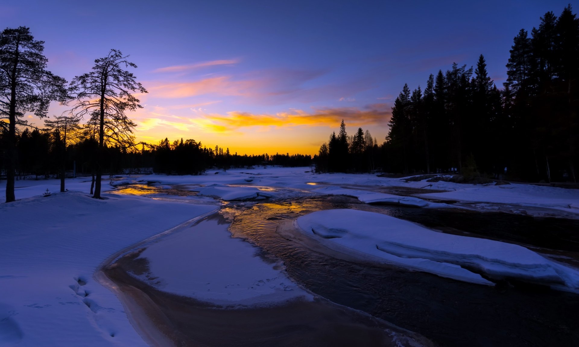 Winter Sunrise Over a Serene Snow-Covered River Landscape - HD ...