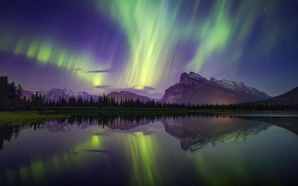 Earth Aurora Borealis Nature Lake Reflection Sky Light Night Mountain HD Wallpaper | Background Image