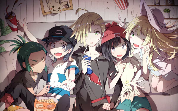Pokemon Selene (Pokémon) Elio (Pokémon) Hau (Pokemon) Gladion (Pokémon) Lillie (Pokemon) video game Pokémon: Sun and Moon HD Desktop Wallpaper | Background Image