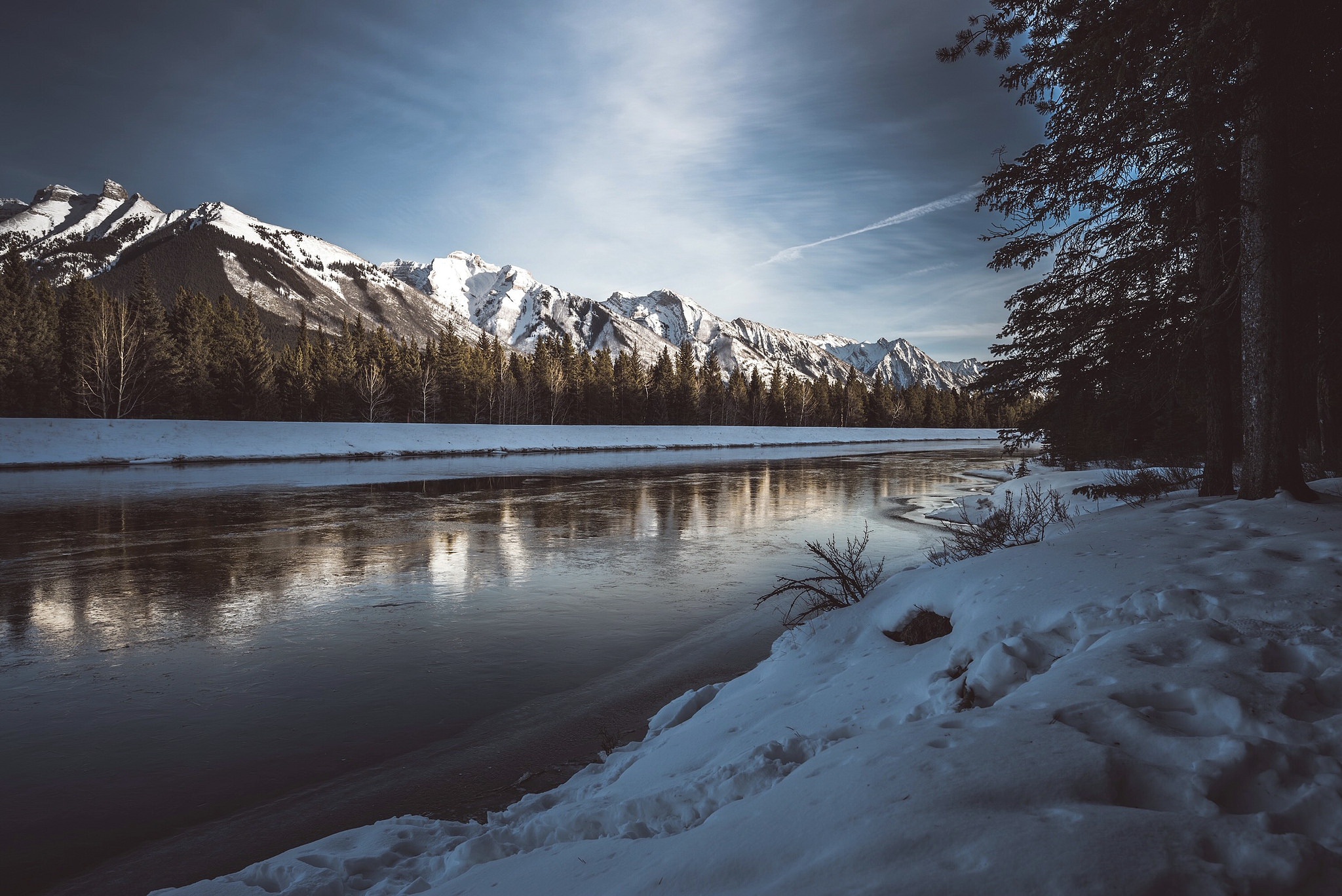 Download Mountain Snow Winter Nature River HD Wallpaper