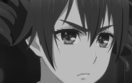 Black and white anime-style close-up of Himeko Momokino from Citrus, featuring a cute yet serious expression in HD desktop wallpaper quality.