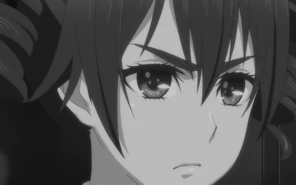 Black and white anime-style close-up of Himeko Momokino from Citrus, featuring a cute yet serious expression in HD desktop wallpaper quality.