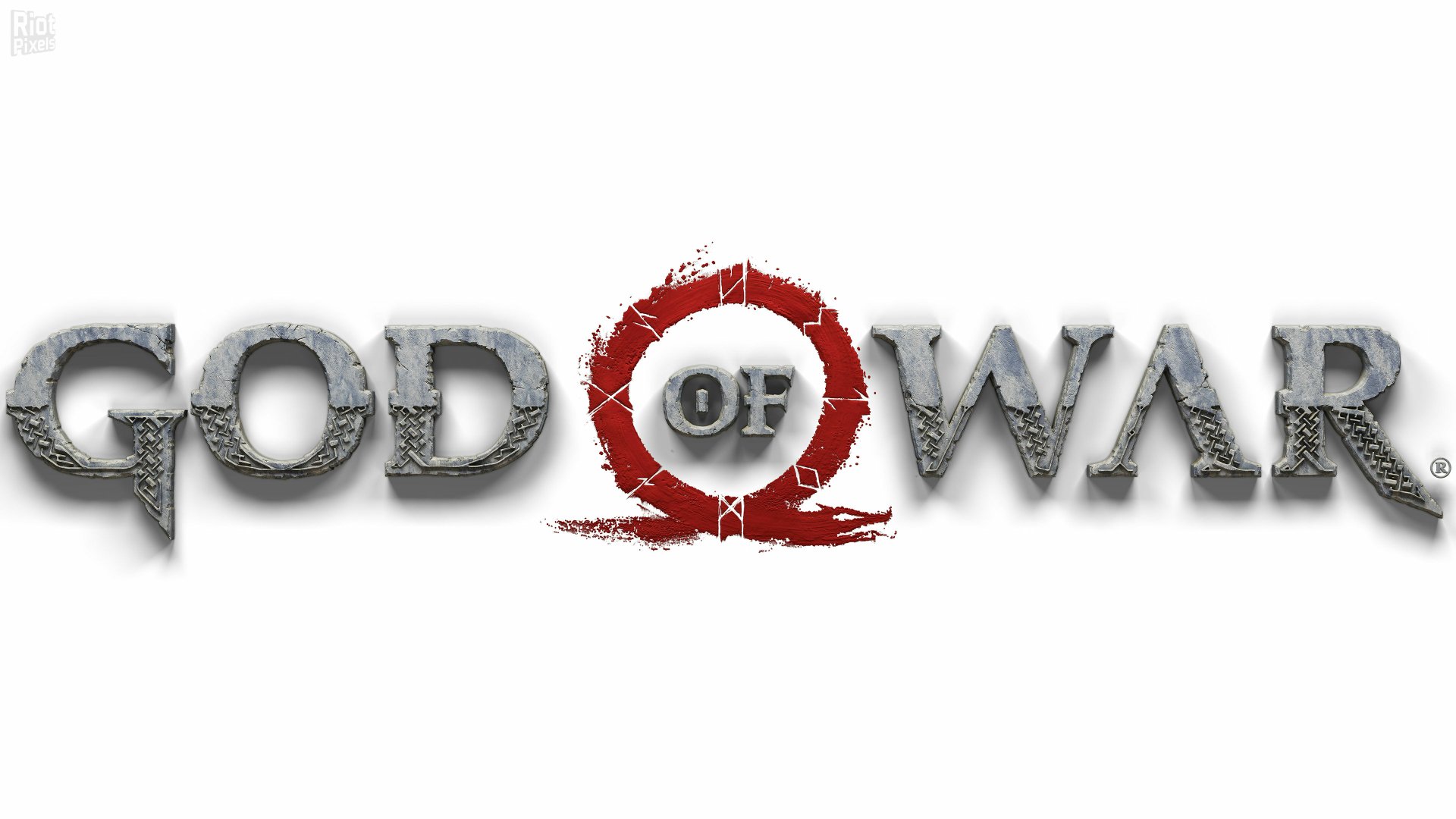 HD desktop wallpaper featuring the God of War (2018) logo with the iconic red omega symbol in the center.