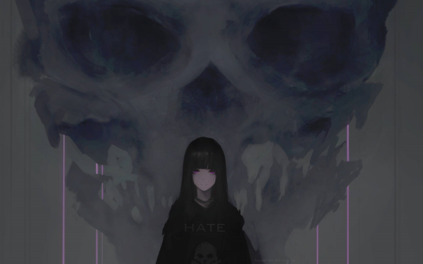 Anime Original Long Hair Black Hair Purple Eyes Skull HD Wallpaper | Background Image