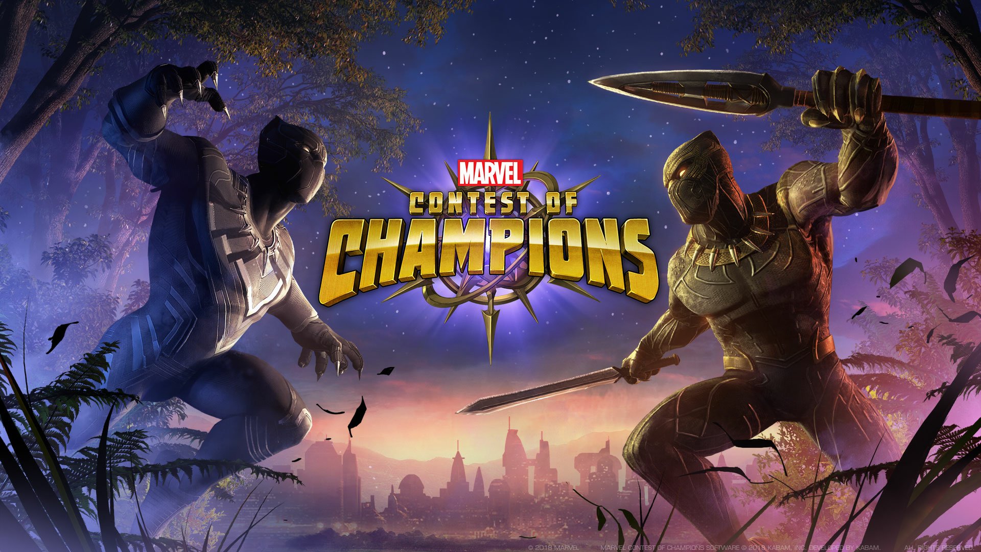 HD desktop wallpaper featuring Black Panther from Marvel Comics in action, showcasing intense combat for the MARVEL Contest of Champions video game.