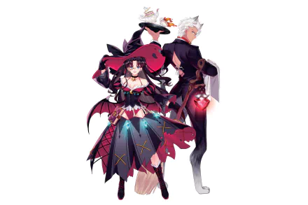 HD anime desktop wallpaper featuring Rin Tohsaka and Archer from Fate/Stay Night, showcasing their iconic outfits and dynamic poses.