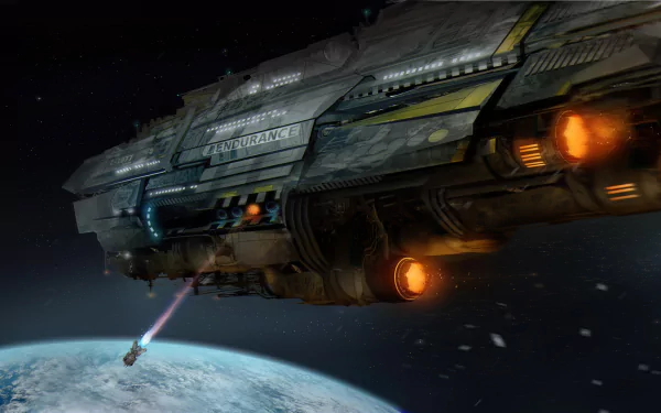 HD desktop wallpaper featuring an action scene from the video game Defense Grid 2, showcasing a large spacecraft firing a laser towards a planet in the background.