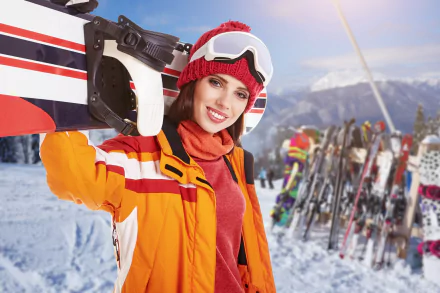 lipstick hat smile winter snowboard depth of field woman model HD Desktop Wallpaper | Background Image