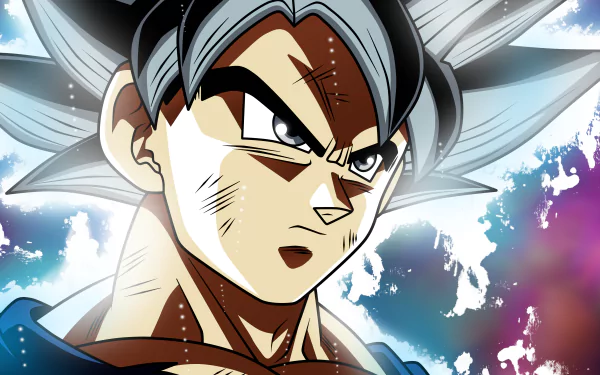 HD wallpaper of an intense character from Dragon Ball Super anime with white and silver hair, looking determined against a colorful and dynamic background.