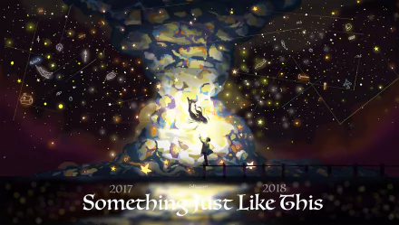 Fantasy-themed anime night scene with glowing stars and constellations, featuring a figure beneath a luminous sky, designed as an HD PC desktop wallpaper.