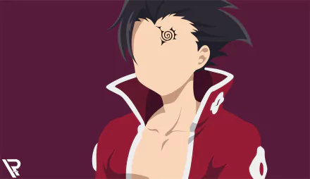 HD minimalist desktop wallpaper of Zeldris from the anime The Seven Deadly Sins. Features his iconic black hair and tattoo with a maroon background.