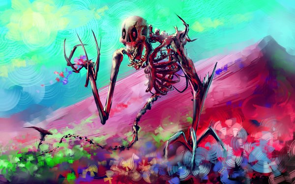 Dark Skeleton Creepy Colors Creature Fantasy Flower HD Wallpaper | Background Image