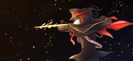 HD anime desktop wallpaper featuring Oda Nobukatsu from Fate/Grand Order in dynamic pose with glowing sword and dark, fiery background.