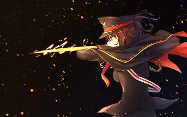 HD anime desktop wallpaper featuring Oda Nobukatsu from Fate/Grand Order in dynamic pose with glowing sword and dark, fiery background.